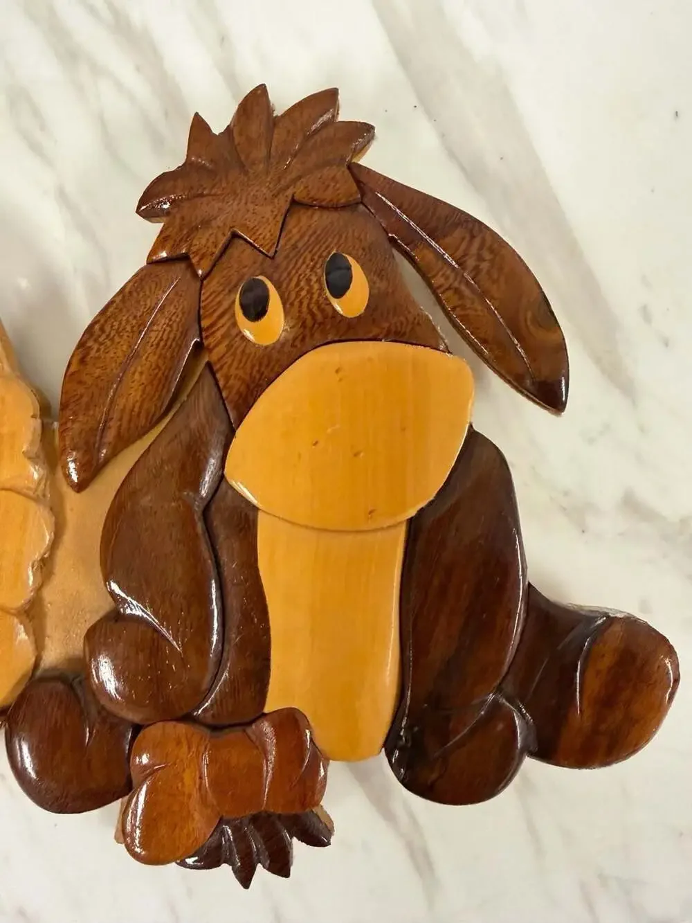 Vintage Eeyore Hand-Carved Wood Intarsia Picture Frame